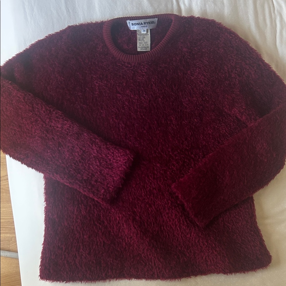 Sonia Rykiel Mohair Deep Red Fuzzy Crew Neck Sweater